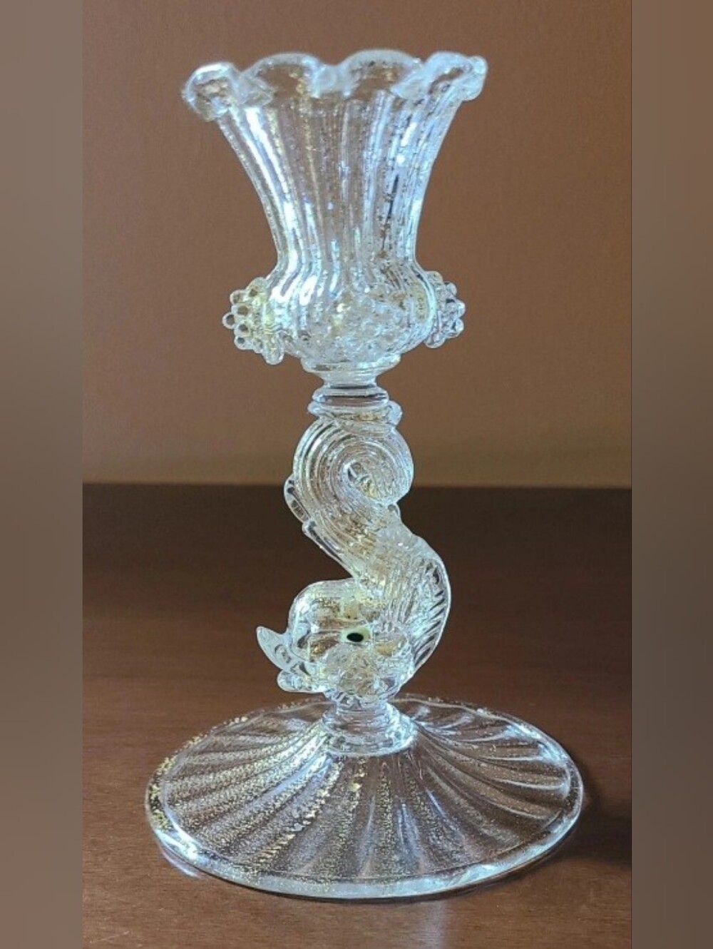 Salviati Murano Gold Aventurine Glass Candlestick - 1890 To 1920
